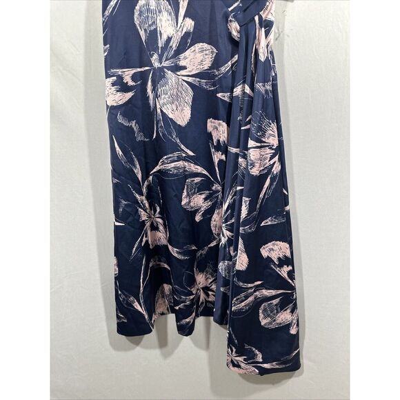 NWT $318 Kay Unger‎  [ 4 ] Emmaline Draped Floral Midi Dress Deep Navy Pink - Picture 11 of 15